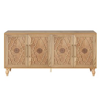 Merax Natural Wood Storage Cabinet With Carved Door Design
