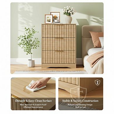 ZUQIETA Fluted Nightstand with 3 Drawers, 30" Tall Modern Wood End Table, Natural Oak