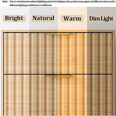 ZUQIETA Fluted Nightstand with 3 Drawers, 30" Tall Modern Wood End Table, Natural Oak