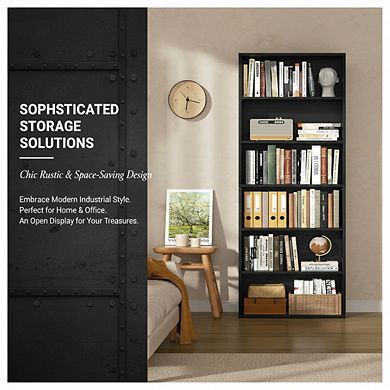 ZUQIETA 70.6" 6-Tier Bookshelf - Open Display Shelves for Home & Office, Black