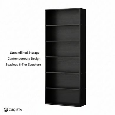 ZUQIETA 70.6" 6-Tier Bookshelf - Open Display Shelves for Home & Office, Black