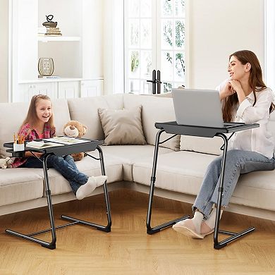 Adjustable Folding TV Tray Table with Cup Holder: 6 Height & 3 Tilt Settings for Couch, Bed or Desk