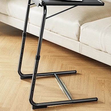 Adjustable Folding TV Tray Table with Cup Holder: 6 Height & 3 Tilt Settings for Couch, Bed or Desk