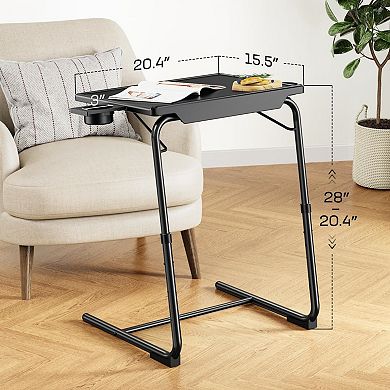 Adjustable Folding TV Tray Table with Cup Holder: 6 Height & 3 Tilt Settings for Couch, Bed or Desk