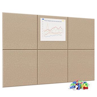 6 pc Felt Bulletin Board Kit: 36"x24" with 35 Push Pins for Office, Home, Classroom