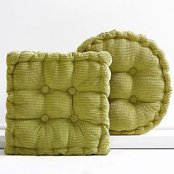 2 Pack Adult Floor Cushions: Round & Square, Green Corduroy, Meditation, Living Room, Balcony, Yoga
