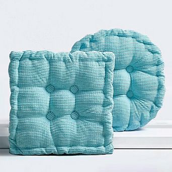 2 Pack Adult Floor Cushions: Round & Square, Green Corduroy, Meditation, Living Room, Balcony, Yoga