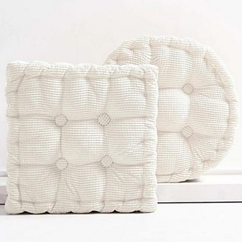 2 Pack Adult Floor Cushions: Round & Square, Green Corduroy, Meditation, Living Room, Balcony, Yoga