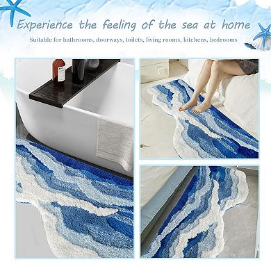 Cute Seaside Bath Mat: Soft, Non-Slip, Super Absorbent, Machine Washable, Perfect for Bedrooms, Bath