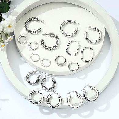 ZUQIETA 9-Pair Chunky Hoop Set - White Gold Plated, Lightweight & Hypoallergenic