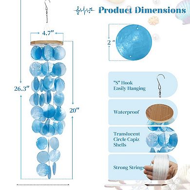 Handcrafted Capiz Shell Wind Chime 28" Ocean Theme for Garden or Balcony Decoration