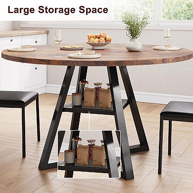 42-Inch Round Dining Table for 4-6: Space-Saving, Industrial Style, Easy Assembly
