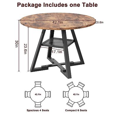 42-Inch Round Dining Table for 4-6: Space-Saving, Industrial Style, Easy Assembly