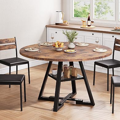 42-Inch Round Dining Table for 4-6: Space-Saving, Industrial Style, Easy Assembly