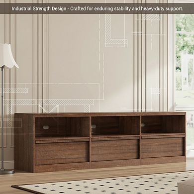 ZUQIETA 70" Mid-Century Modern TV Stand - Storage Drawer & Open Shelves, Vintage Style