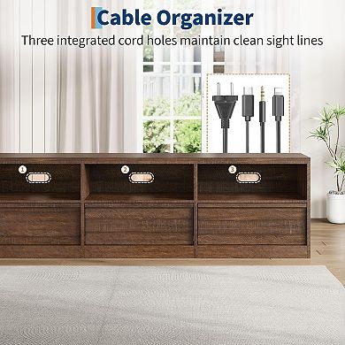 ZUQIETA 70" Mid-Century Modern TV Stand - Storage Drawer & Open Shelves, Vintage Style