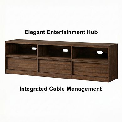 ZUQIETA 70" Mid-Century Modern TV Stand - Storage Drawer & Open Shelves, Vintage Style