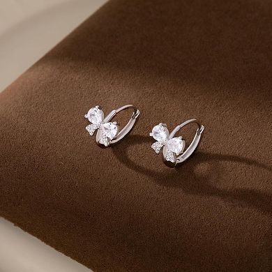 ZUQIETA 925 Sterling Silver Bow Earrings - CZ Huggie Hoops for Women & Teens