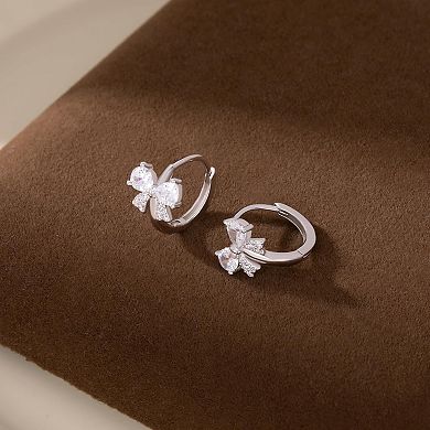 ZUQIETA 925 Sterling Silver Bow Earrings - CZ Huggie Hoops for Women & Teens
