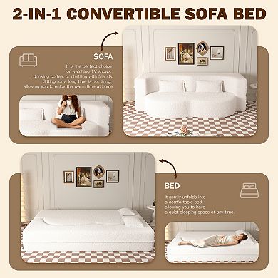 Merax Modern Floor Sofa with 2 Pillows Sleeper Sofa Bed