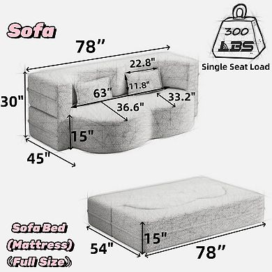 Merax Modern Floor Sofa with 2 Pillows Sleeper Sofa Bed
