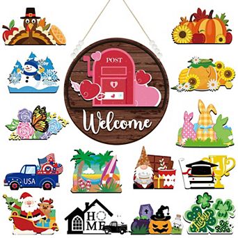 16 Interchangeable Seasonal Welcome Signs for Front Door Decor: Festive Farmhouse Outdoor Signs