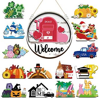 16 Interchangeable Seasonal Welcome Signs for Front Door Decor: Festive Farmhouse Outdoor Signs