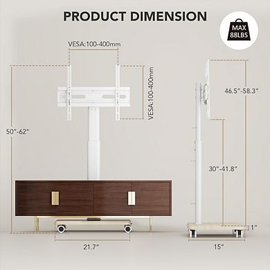 ZUQIETA Sleek Mobile TSleek Mobile TV Stand - Swivel & Height Adjustable Rolling Cart for 27-65” TVs
