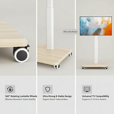 ZUQIETA Sleek Mobile TSleek Mobile TV Stand - Swivel & Height Adjustable Rolling Cart for 27-65” TVs