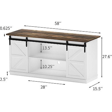 ZUQIETA Farmhouse TV Stand for 65" TVs - Sliding Barn Doors & Storage Cabinets, Milk White