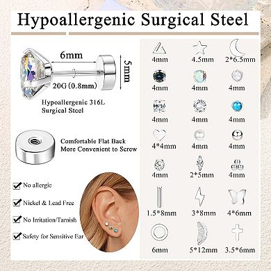 ZUQIETA 21-Pair Surgical Steel Studs