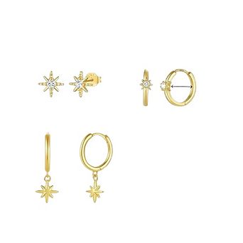 ZUQIETA 3-Pair 14K Gold Huggie Hoop Set - Hypoallergenic & Stackable Ear Cuffs