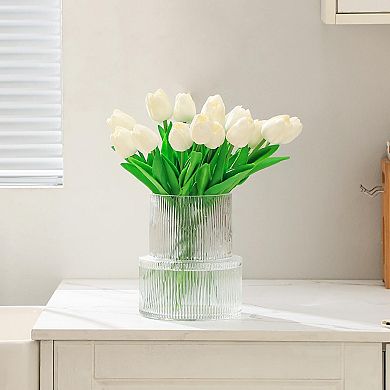 Handmade Ribbed Glass Vase: Perfect for Modern Decor, Weddings, and Gifts - 7.5 Inches