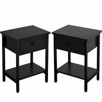 ZUQIETA Nightstand Set of 2 with Drawers & Shelf, Heavy Duty Wood & Metal, Black