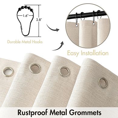 Beige Scalloped Shower Curtain with Black Border: Heavy Duty, Washable, Waterproof, Neutral