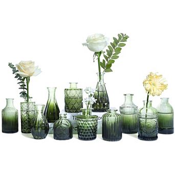 Set of 12 Mini Glass Vases: Perfect for Home Decor, Wedding, Bridal Shower, and Centerpieces