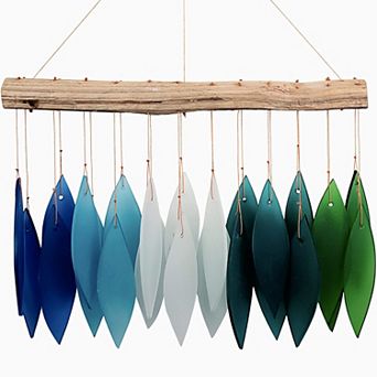 Handcrafted Glass & Driftwood Chime: Colorful Sandblasted Glass, Unique Driftwood, Indoor/Outdoor