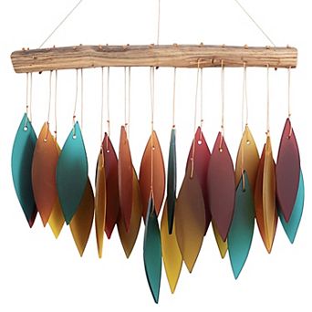 Handcrafted Glass & Driftwood Chime: Colorful Sandblasted Glass, Unique Driftwood, Indoor/Outdoor