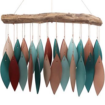 Handcrafted Glass & Driftwood Chime: Colorful Sandblasted Glass, Unique Driftwood, Indoor/Outdoor