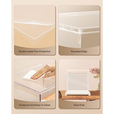 Great Ambitions Clear Acrylic Display Case ,Stackable Storage Plastic Box with Wooden Base