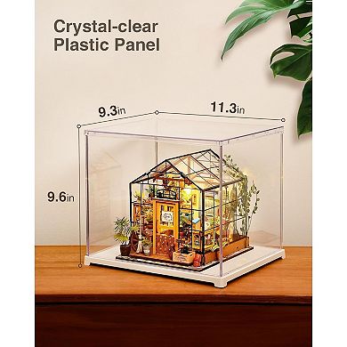 Great Ambitions Clear Acrylic Display Case ,Stackable Storage Plastic Box with Wooden Base
