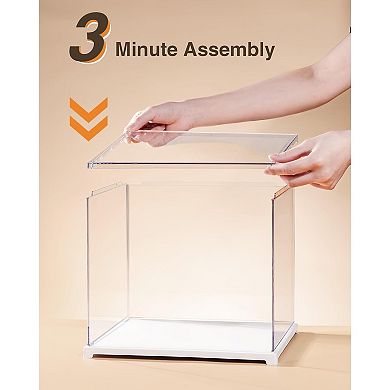 Great Ambitions Clear Acrylic Display Case ,Stackable Storage Plastic Box with Wooden Base