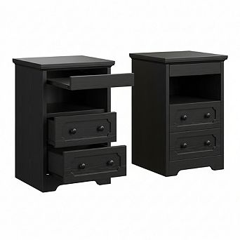 ZUQIETA Nightstand Set of 2 with Pull-Out Tray, 2 Drawers & Shelf, Black Bedside Table