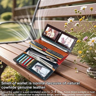 Genuine Leather Multicolor Patchwork Wallet for Women - 11 Cards, 3 ID Slots, 4 Check
