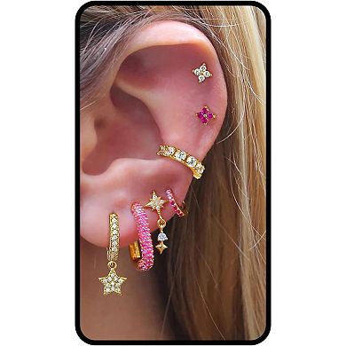 ZUQIETA 7-Pcs Single Ear Jewelry Set - 14K Gold CZ & Gemstone Huggies for Curated Stacks