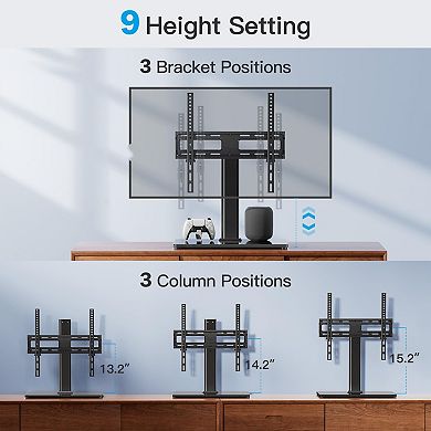 Universal Swivel TV Stand for 32-60" TVs, Adjustable Height, Tempered Glass Base, VESA 400x400mm