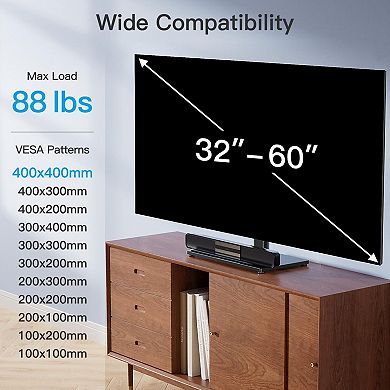 Universal Swivel TV Stand for 32-60" TVs, Adjustable Height, Tempered Glass Base, VESA 400x400mm