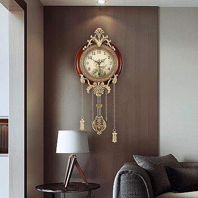9" Retro Wooden Wall Clock with Swinging Pendulum: Elegant Design, Silent Movement, Requires 2 AA