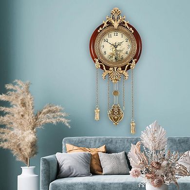 9" Retro Wooden Wall Clock with Swinging Pendulum: Elegant Design, Silent Movement, Requires 2 AA