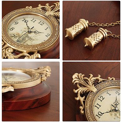 9" Retro Wooden Wall Clock with Swinging Pendulum: Elegant Design, Silent Movement, Requires 2 AA
